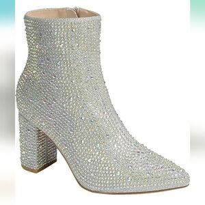 Rhinestone Block Heel Ankle Boot